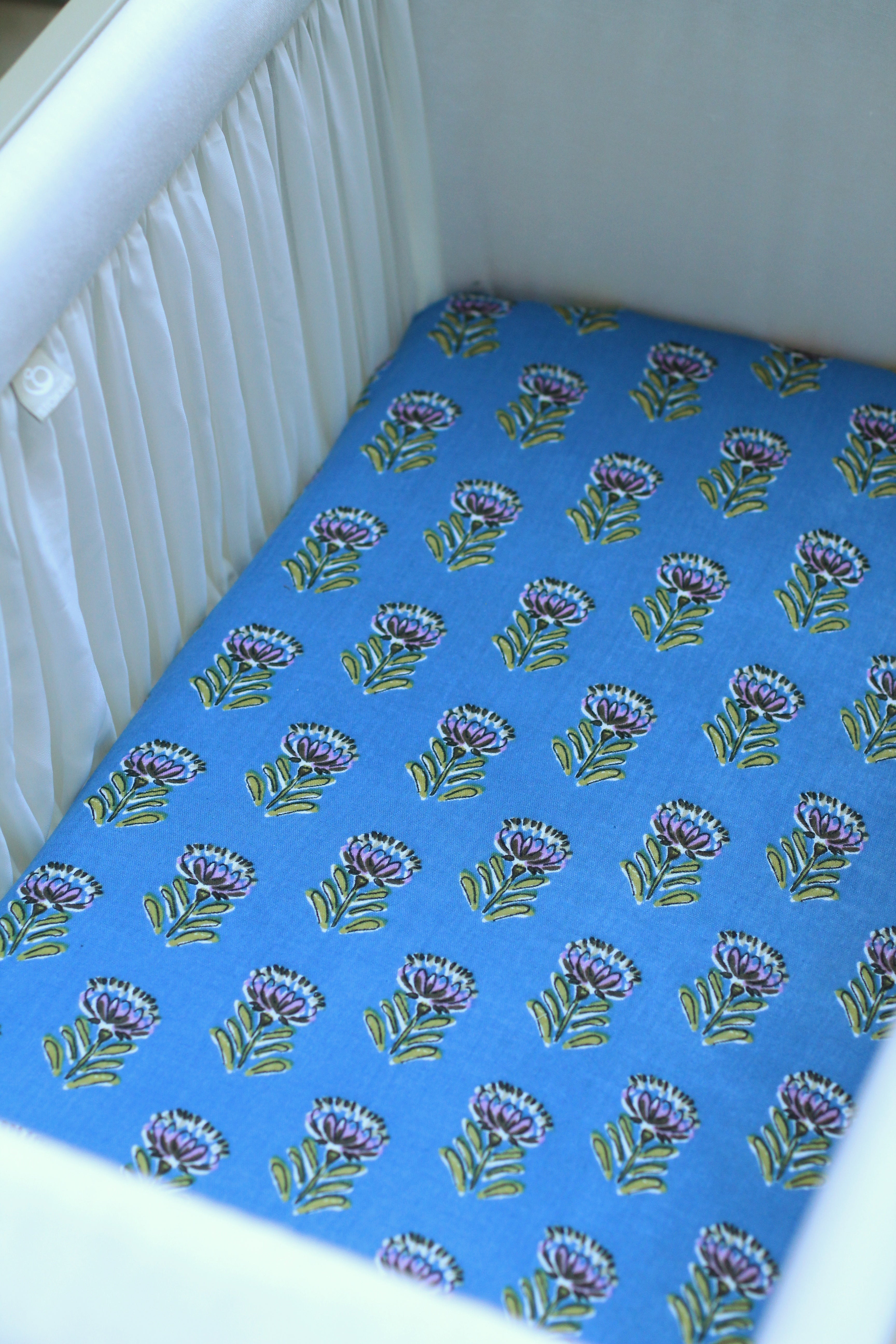 Hoeslaken blockprint blauw